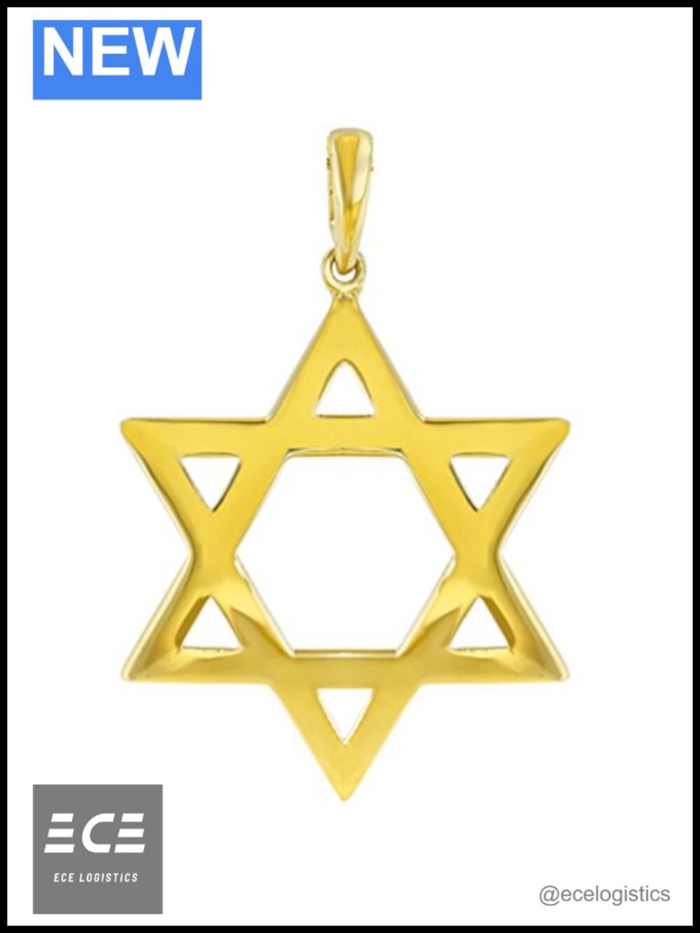 Solid 14K Yellow Gold Star of David Charm Pendant Handmade Polished Religious